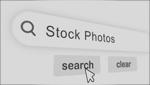 stock photos typing on Search Bar with click Animation.vintage monitor screen. Searching the word on internet search browser.
