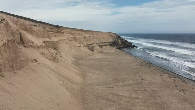 Aerial view of Media Luna Beach, Puerto Eten, Lambayeque, Peru.