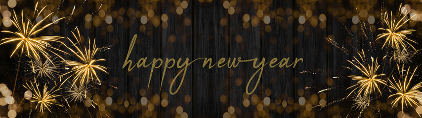 HAPPY NEW YEAR 2023 - Festive New Year's Eve firework background panorama greeting card  banner...