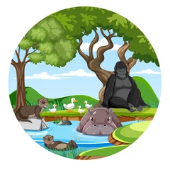 Forest in round shape with wild animals © blueringmedia