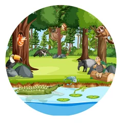 Forest in round shape with wild animals © blueringmedia