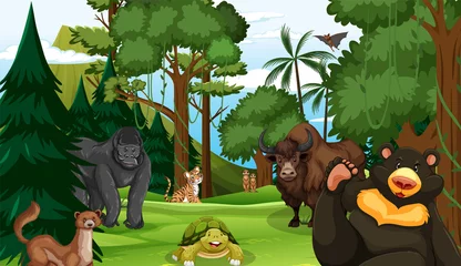 Forest scene with various wild animals © blueringmedia
