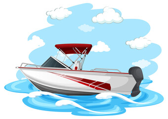 Speedboat in cartoon style on white background