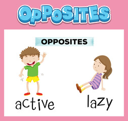 Opposite English words with active and lazy