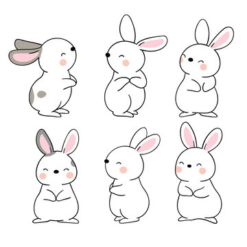 Draw collection bunny for easter and spring