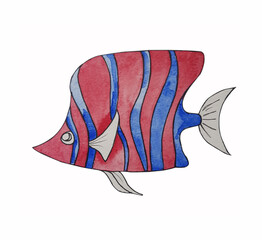 watercolor colored fish isolated on white background