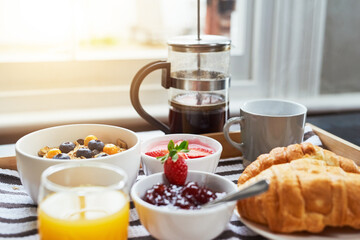 Breakfast is ready. Shot of breakfast on a table indoors.