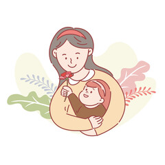 Mothers day card design with mother holding her child.