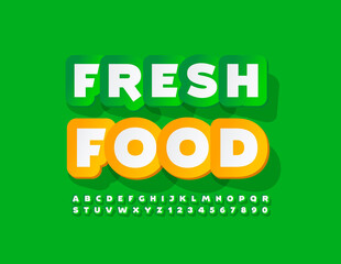 Vector bright Banner Fresh Food. Modern Creative Font. Artistic Alphabet Letters and Numbers