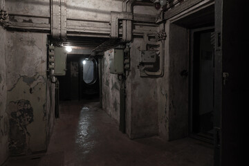 Abstract dark military bunker interio