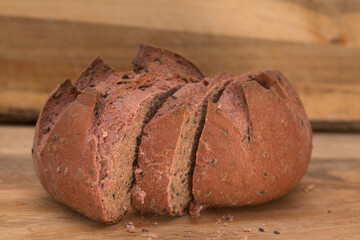 Small round sourdough bread with beetroot, bought at farmers market on Gran Canaria