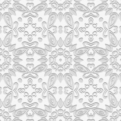 Vintage embossed white background, cover design. Geometric elegant floral 3D pattern, ethnic texture. Creativity of the peoples of the East, Asia, India, Mexico, Aztecs, Peru in the art deco style.
