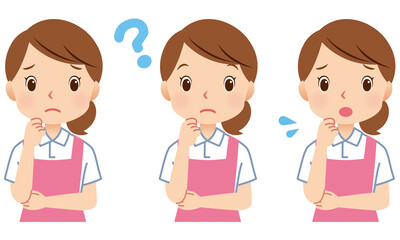 エプロンをつけた女性　介護士　スタッフ　表情セット