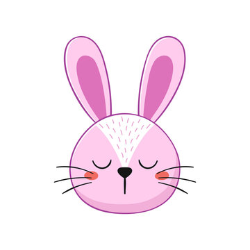 Cute pink rabbit. Little bunny in cartoon style. Vector illustration.
