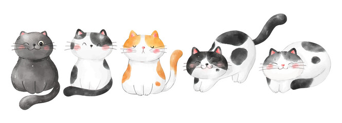 Draw watercolor banner cute cat - obrazy, fototapety, plakaty