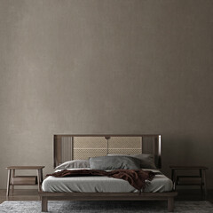 Minimal Bedroom and decorative mock up furniture and empty wall texture background interior.