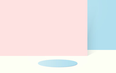 Pink and blue geometrical 3D background with a product podium.