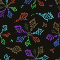 

Pattern. Sea shells, linear image. Vector drawing, background, design, printing.
