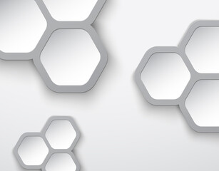 White grey background, 3D hexagon groups on white, elegant business background, vector illustration.