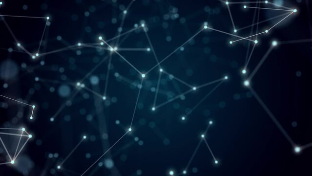 Digital connection abstract animation dots and lines on blue background.