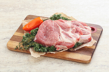 Raw pork neck for cooking