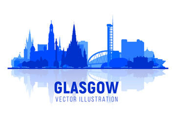 Glasgow Scotland (UK) silhouette skyline with panorama at sky background. Vector Illustration. Business travel and tourism concept with modern buildings. Image for banner or website.