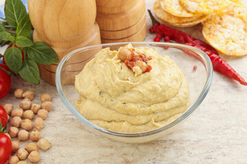 Natural organic chickpea hummus with olive oil