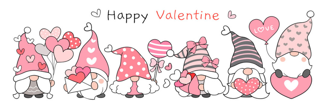 Draw banner sweet gnome for Valentine day
