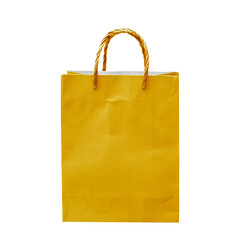 yellow shopping paper bag isolated on white background with clipping path include for design usage purpose.