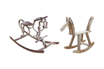 Curved steel rocking horse in horse shape isolated on white background with clipping path included.