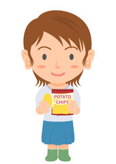 ポテトチップスを食べる女性