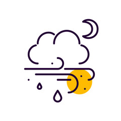 Bad weather autumn night. Rain and wind. Pixel perfect, editable stroke colorful line icon