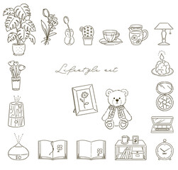 ビューティー　一人暮らしの女性の部屋のインテリアのイラストレーション