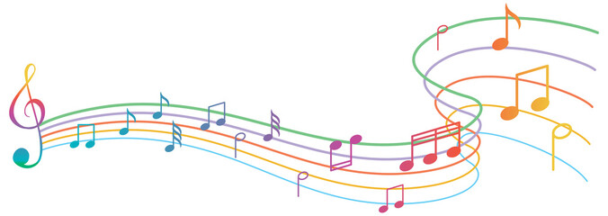 Music notes rainbow colourful on white background