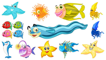 Naklejka na ściany i meble Sea animals cartoon collection