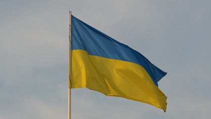 Slow motion of Ukraine flag waving. national color Ukrainian yellow-blue.