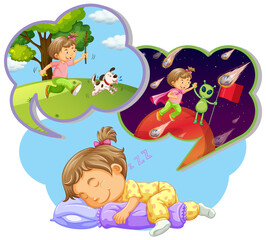 Girl sleeping and dreaming of playing
