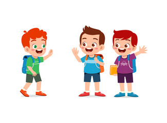 little kid say hello to friend and go to school together © Colorfuel Studio
