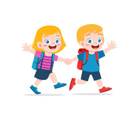 cute kid go to school with friend together