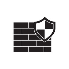 Firewall shield, security, antivirus icon in black flat glyph, filled style isolated on white background