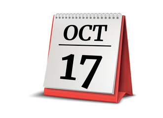 Calendar on white background. 17 October. 3D illustration.