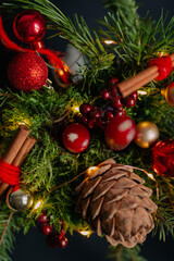 beautiful Christmas composition in a mug with a candle