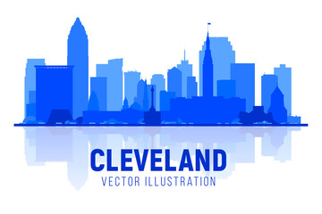 Naklejka premium Cleveland Ohio (USA) silhouette skyline with panorama in sky background. Vector Illustration. Business travel and tourism concept with modern buildings. Image for banner or web site