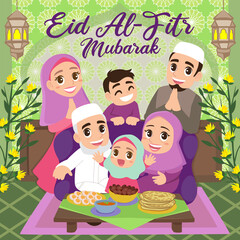 Eid Al Fitr Mubarak illustration for sticker, greeting card, poster template