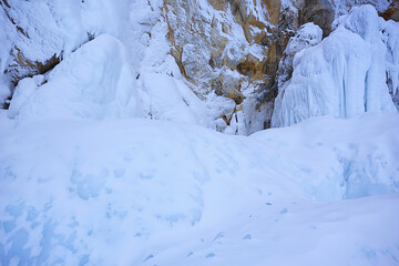 ice splashes baikal rocks, abstract winter view