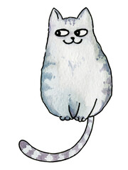 Watercolour funny kitty, hand draw illustration, cute striped cat