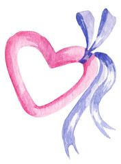 watercolour heart to Valentine day theme, hand drawn sketch, pink and lilac colour on white background. For packaging, wedding, fabric, birthday, Valentine's Day