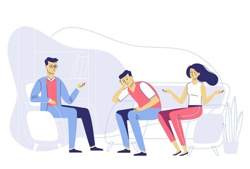 Concept of psychotherapy counseling for family. Family mental problems, stress, addictions, violence.