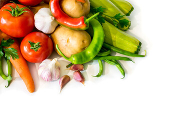 Composition of fresh vegetables on a white background. Healthy food for people.