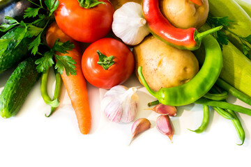 Fresh vegetables on a white background. Organic food for people.